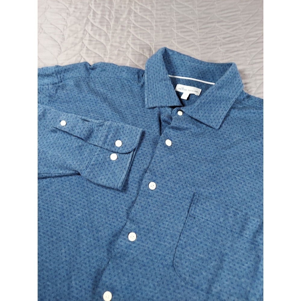 Peter Millar Flannel Shirt Mens XL Blue Diamond Neat Regular Fit Button Up EUC